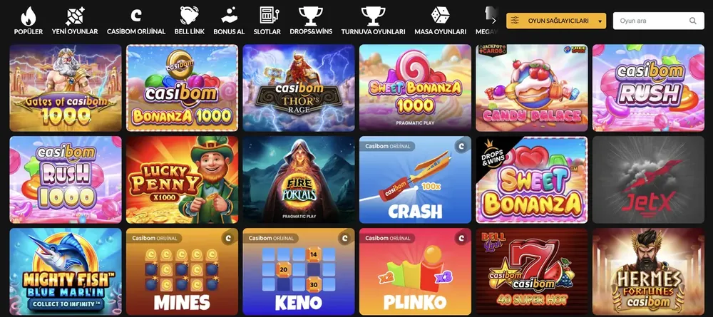 Casibom lobisi: Gates of Casibom 1000, Casibom Rush, Crash, Mines, Keno ve Plinko kartları